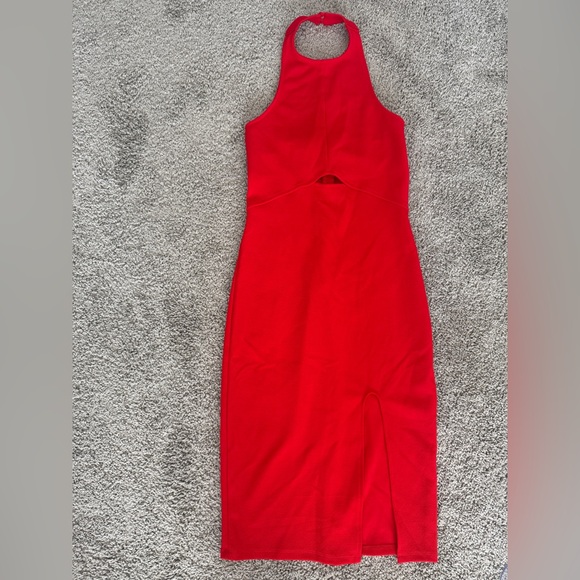 Red Halter Cutout Midi Dress Side Slit‎ Evening Formal Size Small - Picture 9 of 14